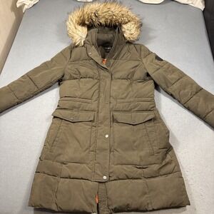 JACKET‎ PARKA DKNY Women'sMEDIUM Faux Fur Lined Hood Olive Green INSULATED